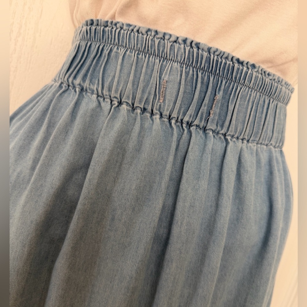 Tronjori Light Blue Chambray Denim Tiered Ankle Maxi Western Prairie Skirt, M - Picture 5 of 13
